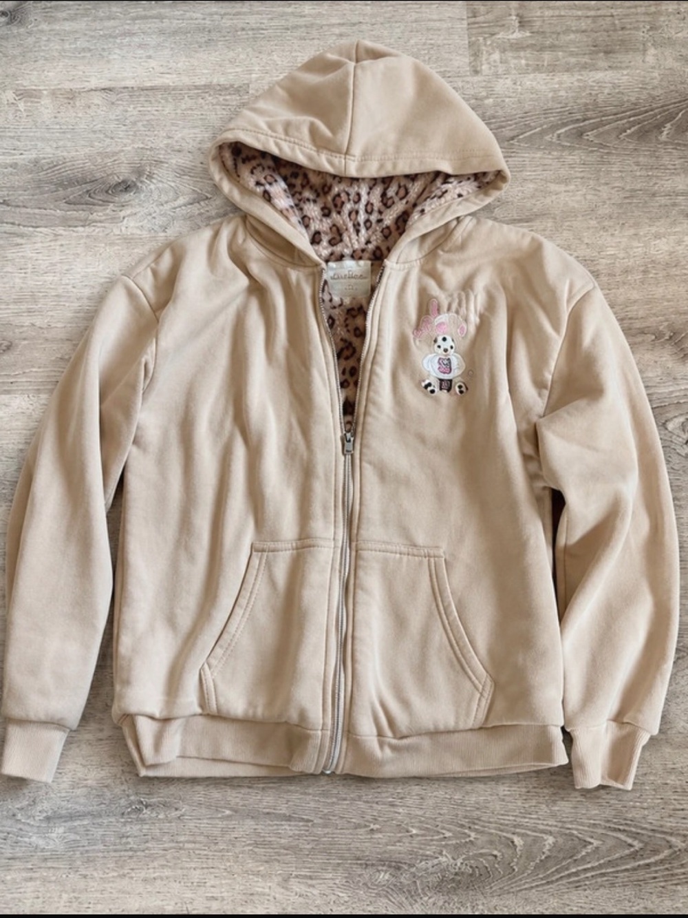 Common Stitch Teddy Bear Beige Zip Up Hoodie Large 14